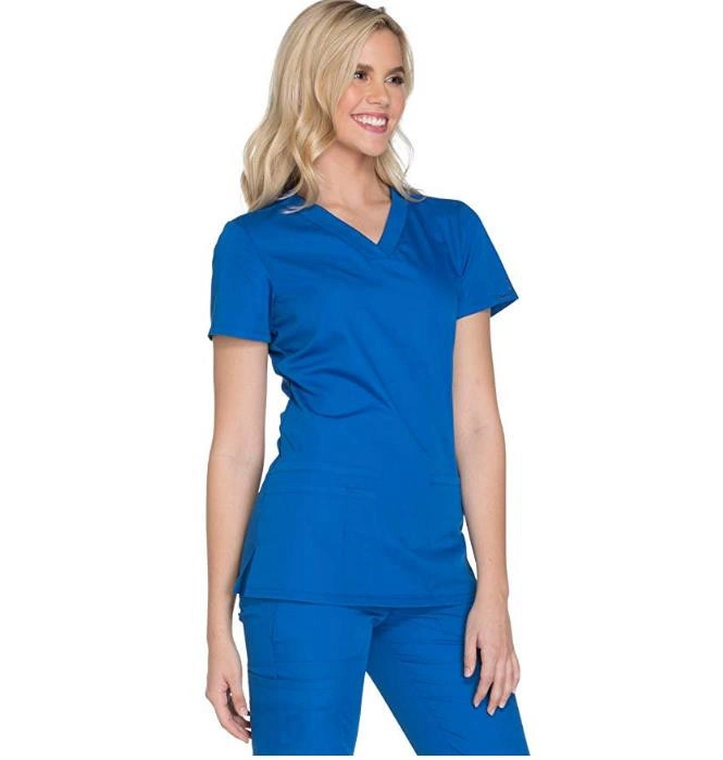 Poly/Cotton School Unisex V-Neck Scrub Top & Drawstring Scrubs Pants Sets Uniform